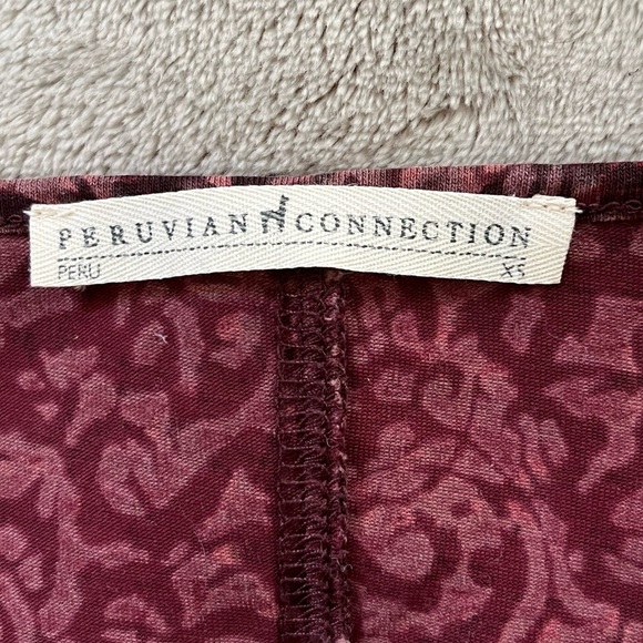 Peruvian Connection Burgundy Moroccan Tile Long Sleeve Maxi Dress Size XS - Picture 6 of 10